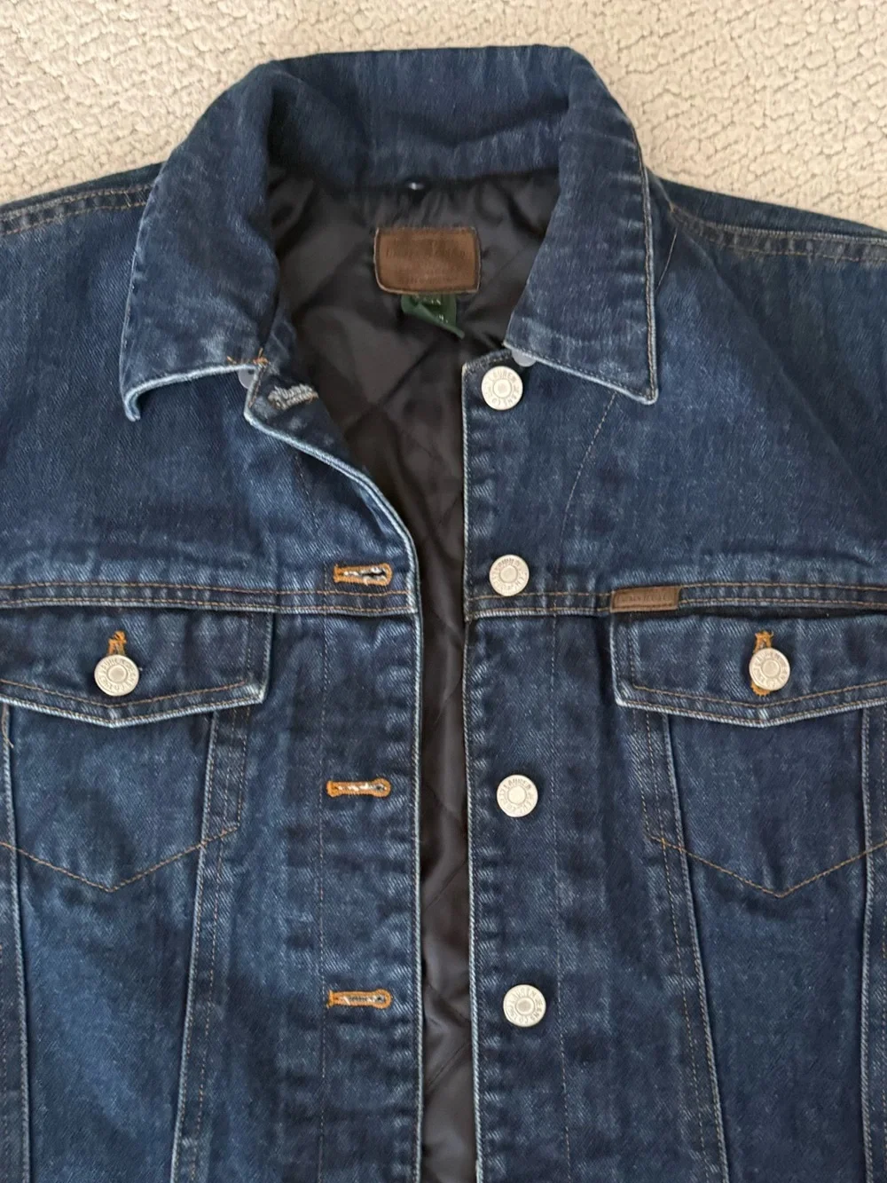 VTG Lauren Jeans Co Trucker Jacket Womens Petite M Blue Denim Quilted Lining 90s